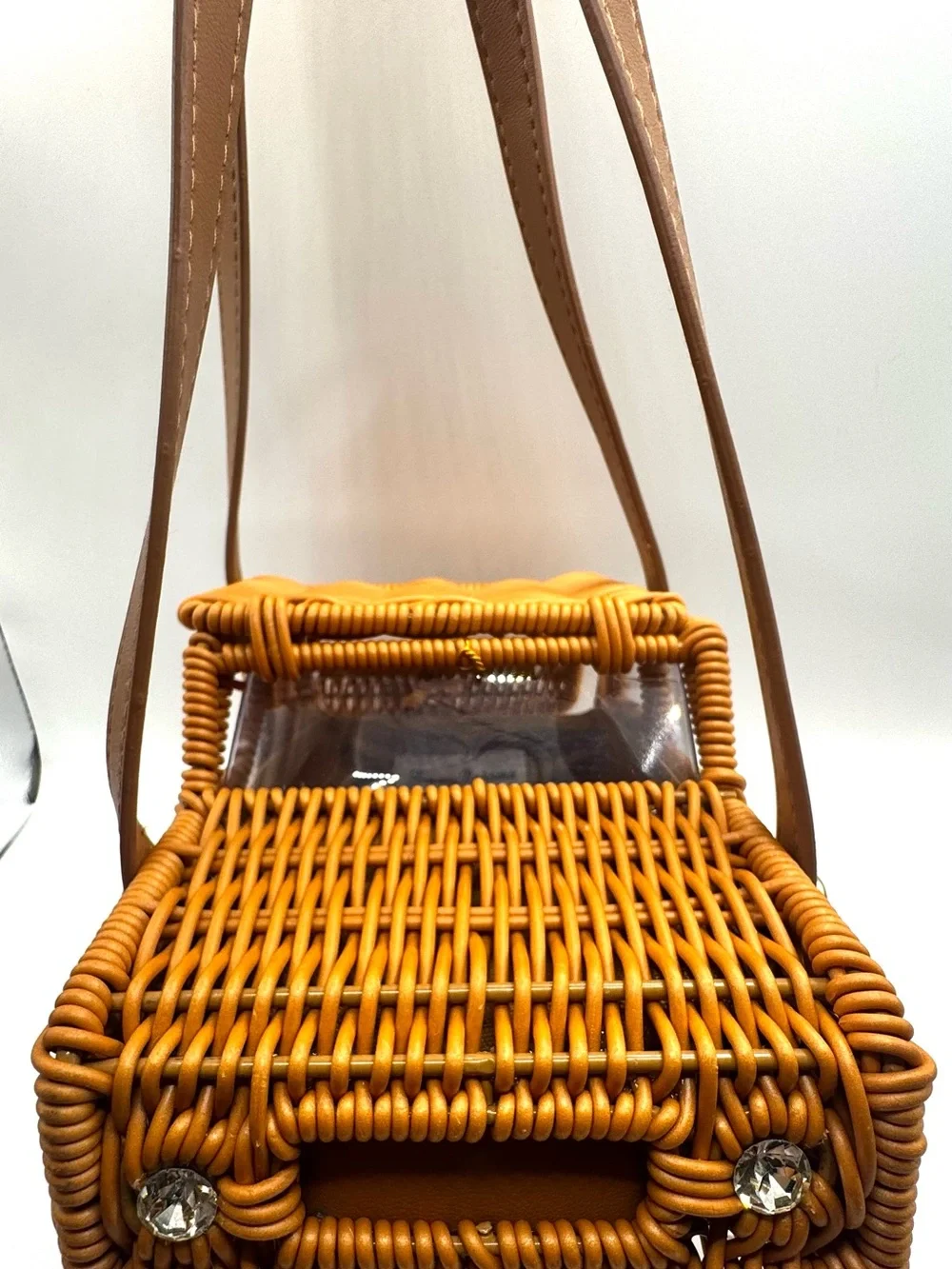 Tommy Bahama Woven Mini Car-Shaped Bag in Honey Brown with Tan Straps - Picture 11 of 12